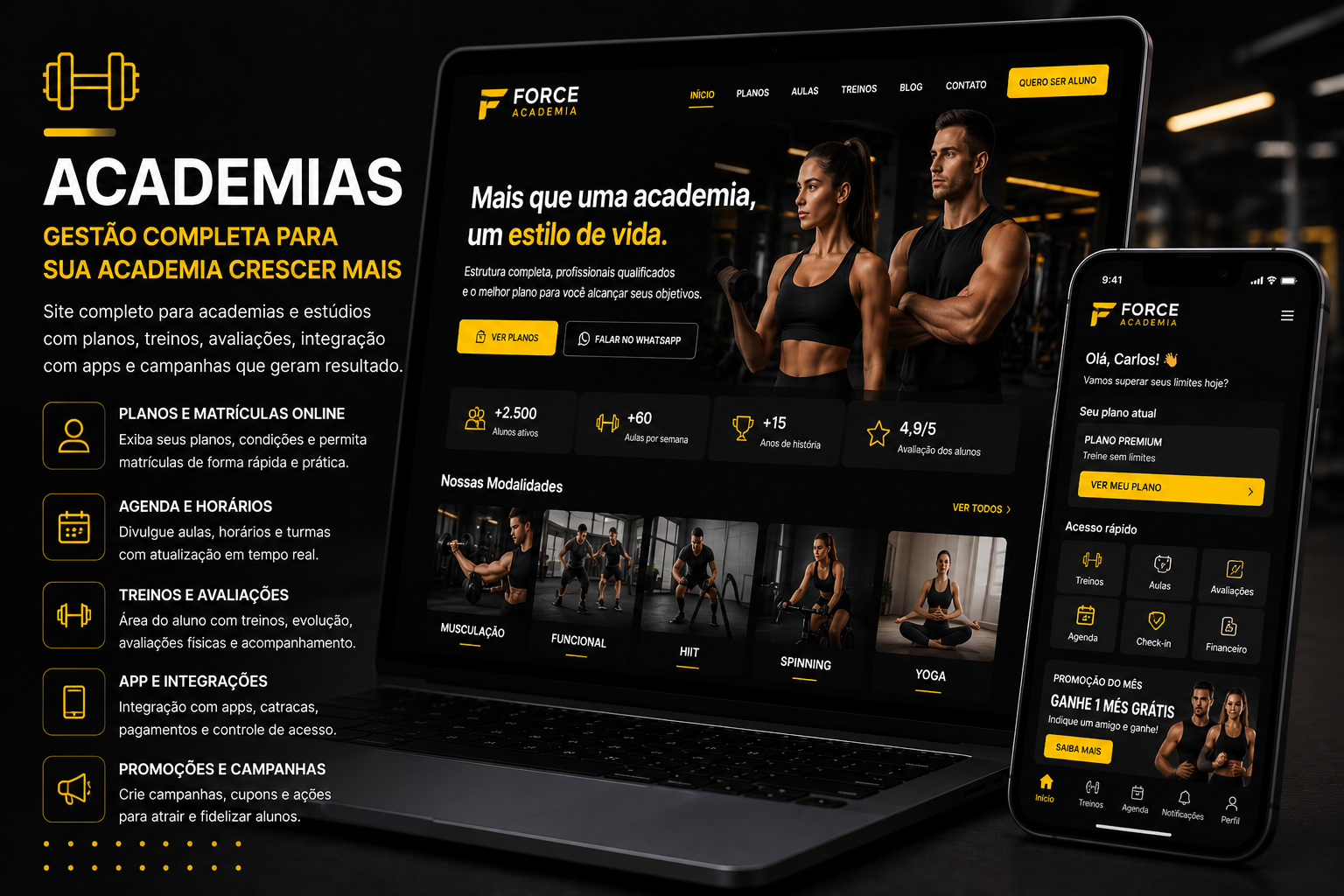 Preview de landing page para Academias