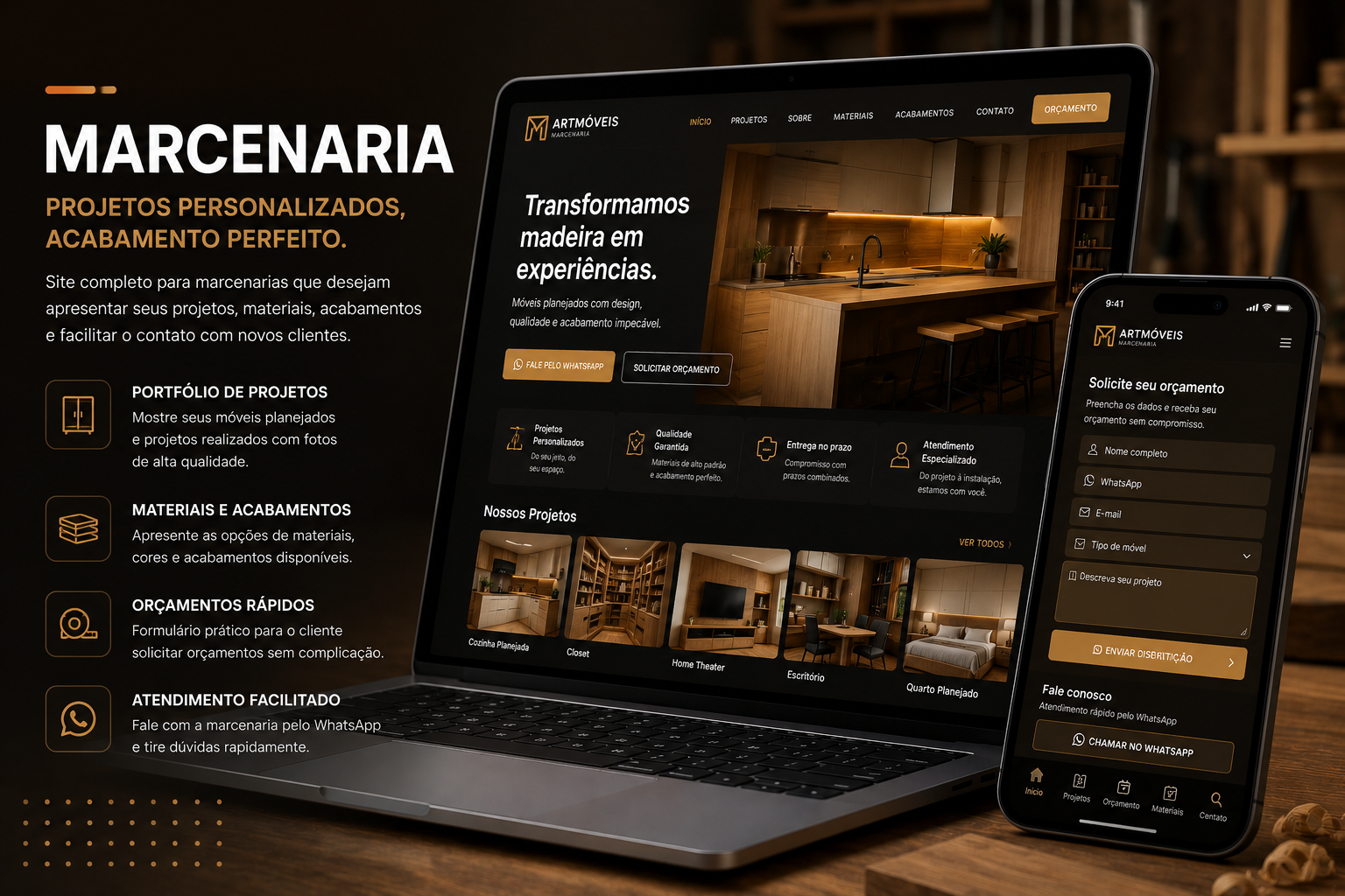 Preview de landing page para Marcenaria