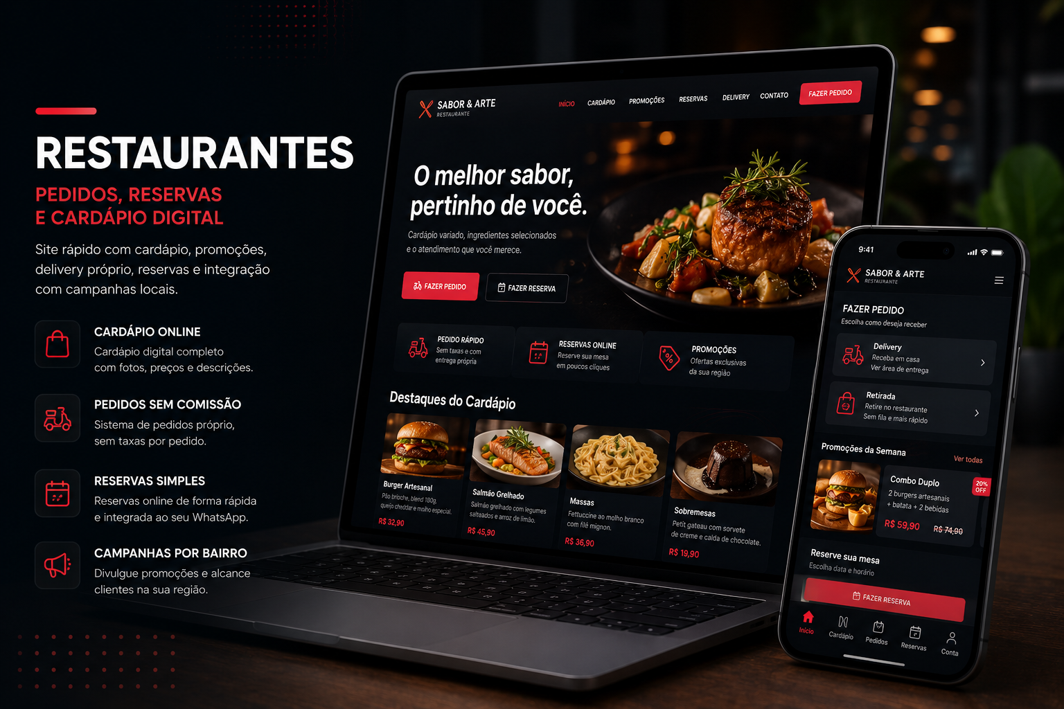 Preview de landing page para Restaurantes